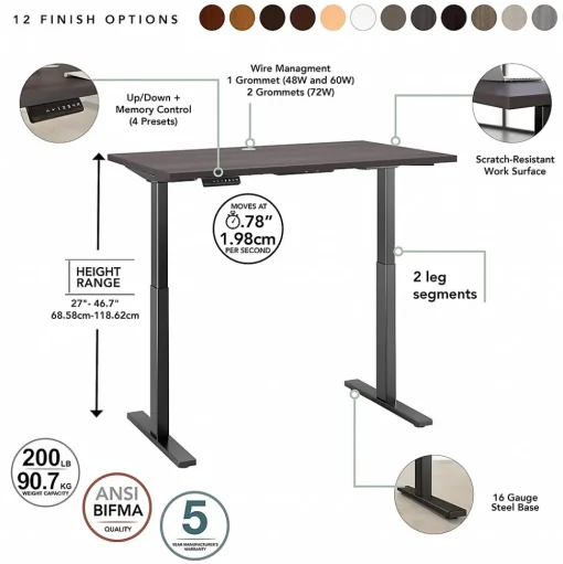 Bush Business Furniture Standing Desks<Move 60 Series 60"W Electric Height Adjustable Standing Desk, Storm Gray (M6S6030SGBK)