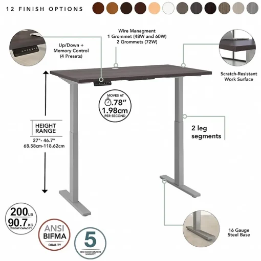 Bush Business Furniture Standing Desks<Move 60 Series 60"W Electric Height Adjustable Standing Desk, Storm Gray (M6S6030SGSK)