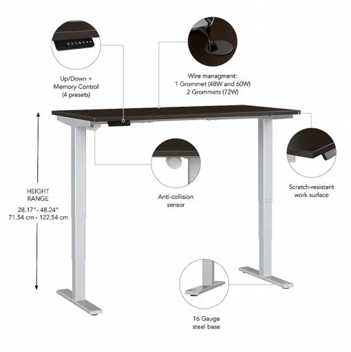 Bush Business Furniture Standing Desks<Move 40 Series 60"W Electric Height Adjustable Standing Desk, Mocha Cherry/Cool Gray (M4S6030MRSK)