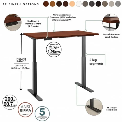 Bush Business Furniture Standing Desks<Move 60 Series 48"W Electric Height Adjustable Standing Desk, Hansen Cherry (M6S4824HCBK)