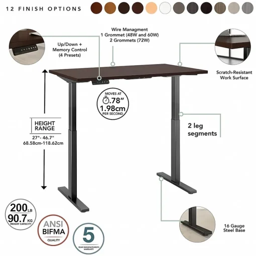 Bush Business Furniture Standing Desks<Move 60 Series 60"W Electric Height Adjustable Standing Desk, Mocha Cherry (M6S6030MRBK)