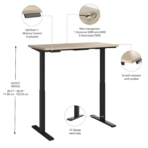 Bush Business Furniture Standing Desks<Move 60 Series 48"W Electric Adjustable Standing Desk, (M6S4824NEBK)