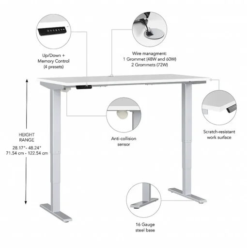 Bush Business Furniture Standing Desks<Move 40 Series 60"W Electric Height Adjustable Standing Desk, White/Cool Gray Metallic (M4S6030WHSK)