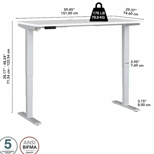 Bush Business Furniture Standing Desks<Move 40 Series 60"W Electric Height Adjustable Standing Desk, White/Cool Gray Metallic (M4S6030WHSK)