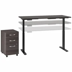 Bush Business Furniture Standing Desks<Move 60 Series 72"W Electric Height Adj Standing Desk w/ Storage, Storm Gray/Black Powder (M6S006SGSU)