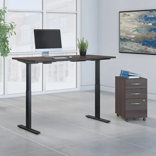 Bush Business Furniture Standing Desks<Move 60 Series 72"W Electric Height Adj Standing Desk w/ Storage, Storm Gray/Black Powder (M6S006SGSU)