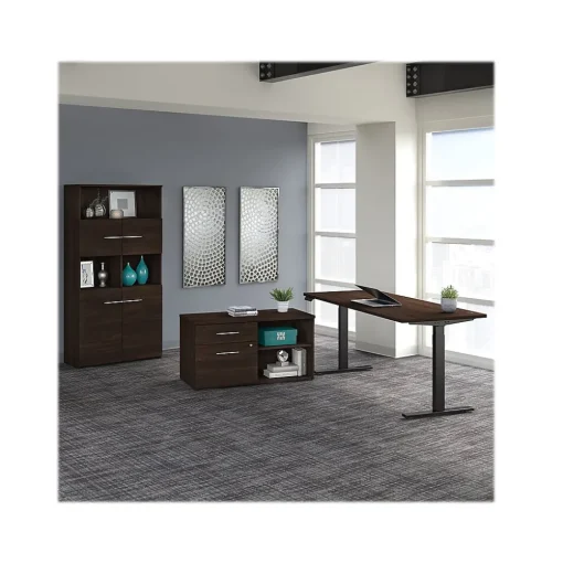 Bush Business Furniture Standing Desks<Office 500 72"W Adjustable Desk with Storage and Bookcase, (OF5006BWSU)