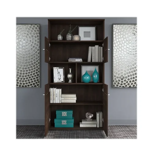 Bush Business Furniture Standing Desks<Office 500 72"W Adjustable Desk with Storage and Bookcase, (OF5006BWSU)