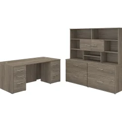 Bush Business Furniture Computer Desks<Office 500 72"W Executive Desk with Drawers, Lat File Cabinets and Hutch, (OF5001MHSU)