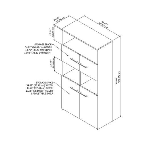 Bush Business Furniture Bookcases<Office 500 70"H 5-Shelf Bookcase with Doors, (OFB136BW)