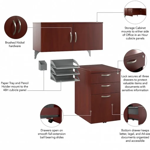 Bush Business Furniture Storage Cabinets<Office in an Hour Cubicle Storage with Cabinet, Paper Tray, & Pencil Holder, Hansen Cherry (WC36490-03K)