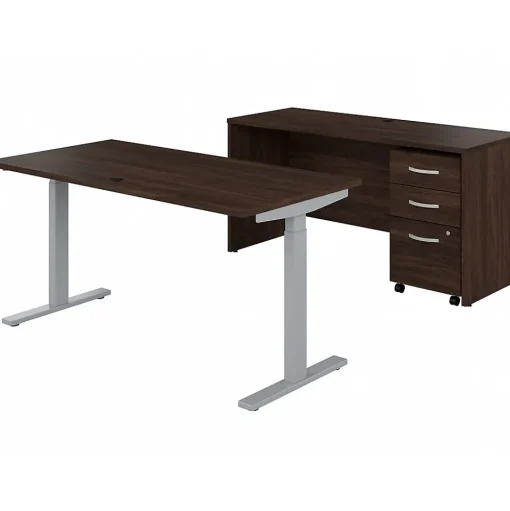 Bush Business Furniture Standing Desks<Studio C 60"W Electric Adjustable Standing Desk with Credenza and File, (STC017BWSU)