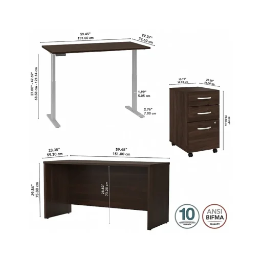 Bush Business Furniture Standing Desks<Studio C 60"W Electric Adjustable Standing Desk with Credenza and File, (STC017BWSU)