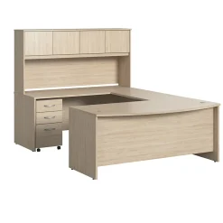Bush Furniture Office Desks<Bush Business Furniture Studio C 72"W U Shaped Desk with Hutch and Mobile File Cabinet, Natural Elm (STC003NESU)