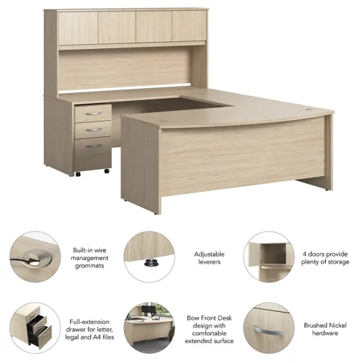Bush Furniture Office Desks<Bush Business Furniture Studio C 72"W U Shaped Desk with Hutch and Mobile File Cabinet, Natural Elm (STC003NESU)