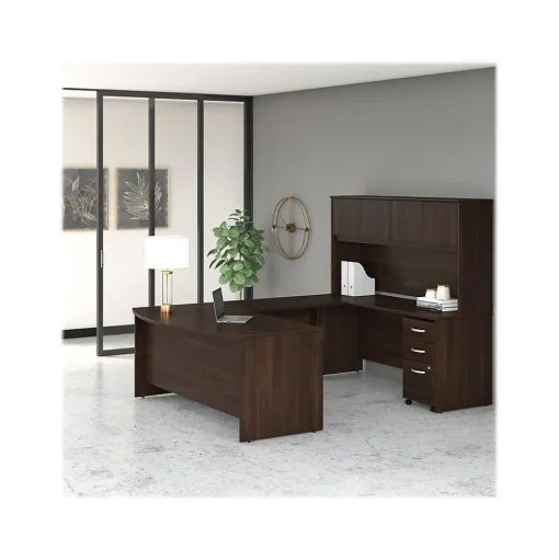 Bush Business Furniture Office Desks<Studio C 72"W U Shaped Desk with Hutch and Mobile File Cabinet, (STC003BWSU)