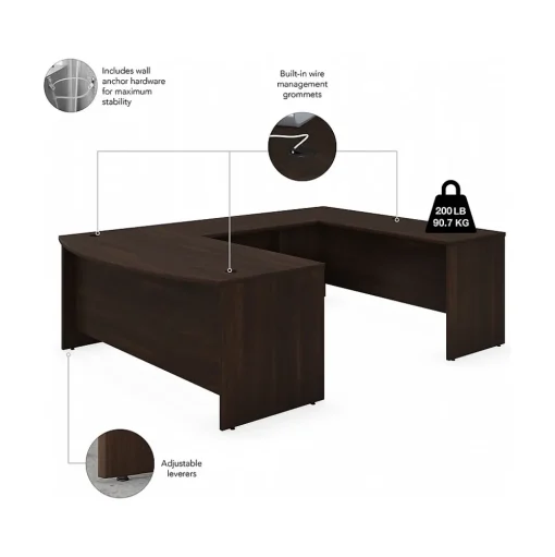 Bush Business Furniture Office Desks<Studio C 72"W U Shaped Desk with Hutch and Mobile File Cabinet, (STC003BWSU)