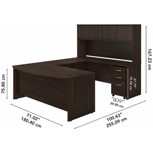Bush Business Furniture Office Desks<Studio C 72"W U Shaped Desk with Hutch and Mobile File Cabinet, (STC003BWSU)