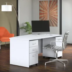 Bush Business Furniture Office Desks<Studio C 72"W Bow Front Desk with Mobile File Cabinets, (STC012WH)