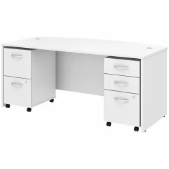 Bush Business Furniture Computer Desks<Studio C 72"W Bow Front Desk with Mobile File Cabinets, (STC012WH)