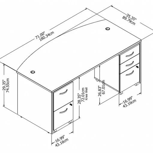 Bush Business Furniture Computer Desks<Studio C 72"W Bow Front Desk with Mobile File Cabinets, (STC012WH)