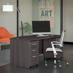 Bush Business Furniture Computer Desks<Studio C 72"W Bow Front Desk with Mobile File Cabinets, (STC012SG)