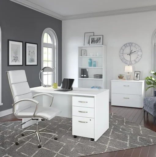 Bush Business Furniture Computer Desks<Studio C 60"W Office Desk with Mobile File Cabinet, (STC014WH)