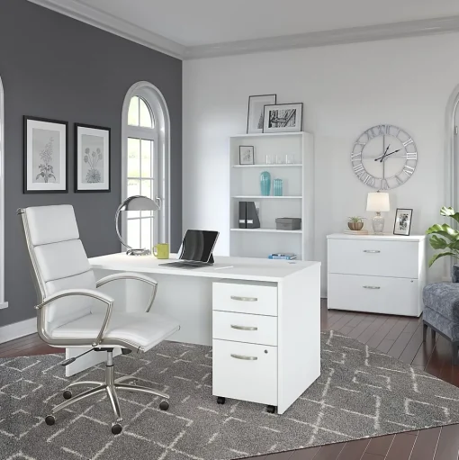 Bush Business Furniture Computer Desks<Studio C 60"W Office Desk with Mobile File Cabinet, (STC014WH)