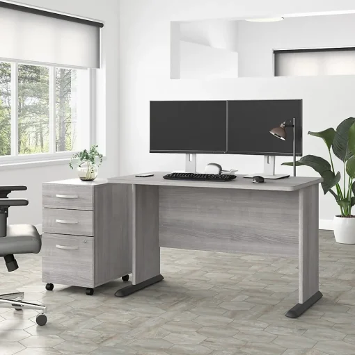 Bush Business Furniture Computer Desks<Studio A 48"W Computer Desk with 3 Drawer Mobile File Cabinet, (STA001PGSU)