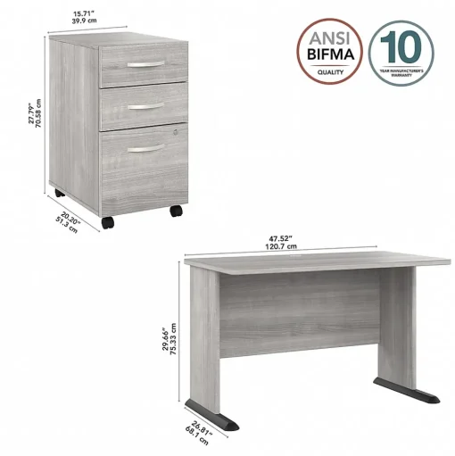 Bush Business Furniture Computer Desks<Studio A 48"W Computer Desk with 3 Drawer Mobile File Cabinet, (STA001PGSU)