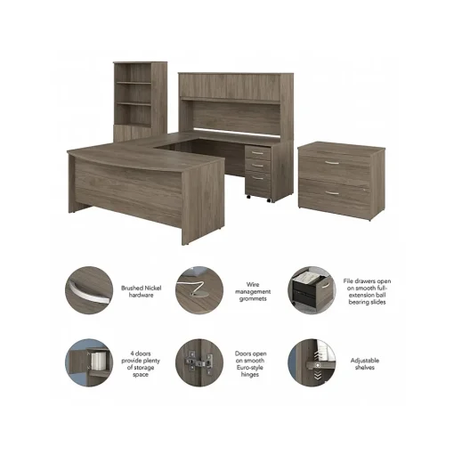 Bush Business Furniture Computer Desks<Studio C 72"W U-Shaped Desk, Hutch, Bookcase, and File Cabinets, (STC001MHSU)