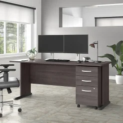 Bush Business Furniture Computer Desks<Studio A 72"W Computer Desk with 3 Drawer Mobile File Cabinet, Storm Gray (STA004SGSU)