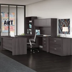 Bush Business Furniture Computer Desks<Studio C 72"W U Shaped Desk with Hutch, Bookcase and File Cabinets, (STC001SG)