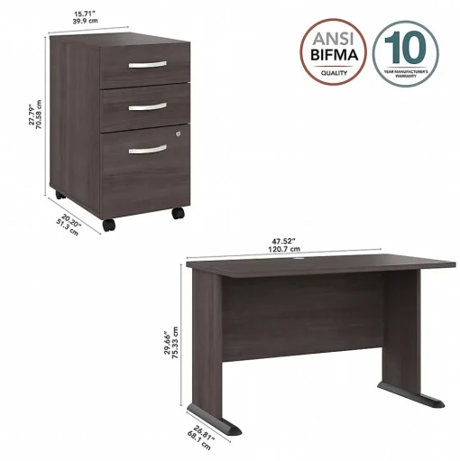 Bush Business Furniture Computer Desks<Studio A 48"W Computer Desk with 3 Drawer Mobile File Cabinet, (STA001SGSU)