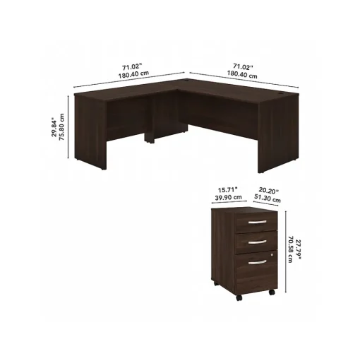 Bush Business Furniture L-Desks<Studio C 72"W L Shaped Desk with Mobile File Cabinet and Return, (STC007BWSU)