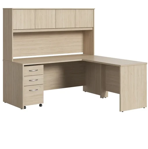 Bush Furniture L-Desks<Bush Business Furniture Studio C 72"W L Shaped Desk with Hutch and Mobile File Cabinet, Natural Elm (STC006NESU)