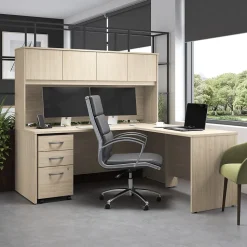 Bush Furniture L-Desks<Bush Business Furniture Studio C 72"W L Shaped Desk with Hutch and Mobile File Cabinet, Natural Elm (STC006NESU)