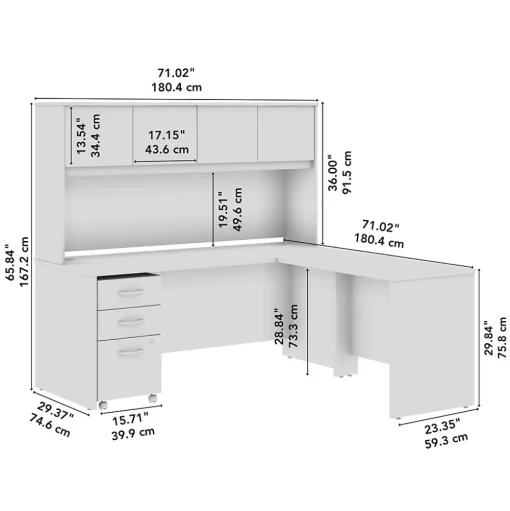 Bush Furniture L-Desks<Bush Business Furniture Studio C 72"W L Shaped Desk with Hutch and Mobile File Cabinet, Natural Elm (STC006NESU)