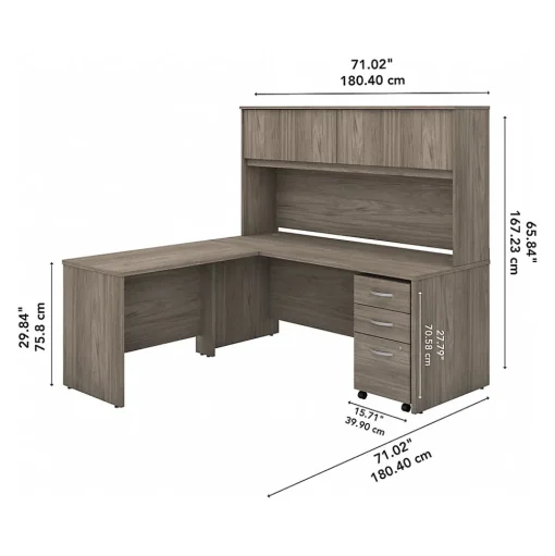 Bush Business Furniture L-Desks<Studio C 72"W L Shaped Desk with Hutch, Mobile File Cabinet and Return, (STC006MHSU)