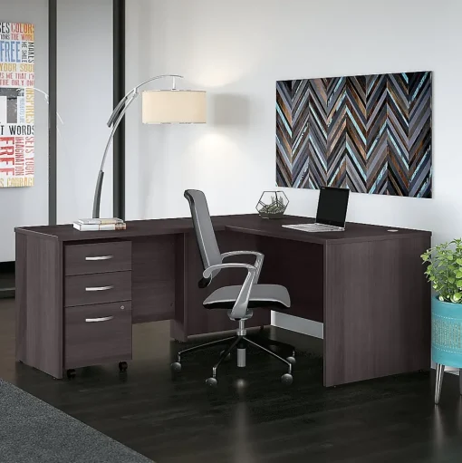 Bush Business Furniture L-Desks<Studio C 60"W L Shaped Desk with Mobile File Cabinet and Return, (STC008SG)