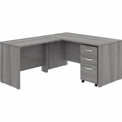 Bush Business Furniture L-Desks<Studio C 60"W L Shaped Desk with Mobile File Cabinet and Return, (STC008PGSU)