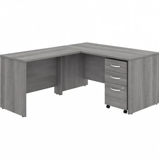 Bush Business Furniture L-Desks<Studio C 60"W L Shaped Desk with Mobile File Cabinet and Return, (STC008PGSU)