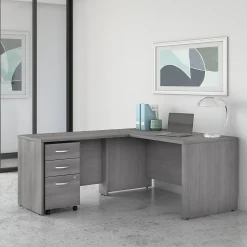Bush Business Furniture L-Desks<Studio C 60"W L Shaped Desk with Mobile File Cabinet and Return, (STC008PGSU)