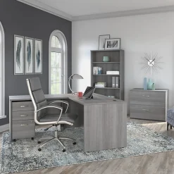 Bush Business Furniture L-Desks<Studio C 60"W L Shaped Desk with Mobile File Cabinet and Return, (STC008PGSU)