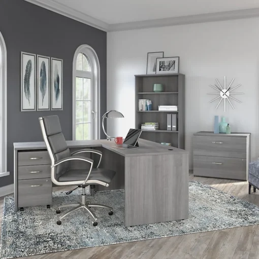 Bush Business Furniture L-Desks<Studio C 60"W L Shaped Desk with Mobile File Cabinet and Return, (STC008PGSU)