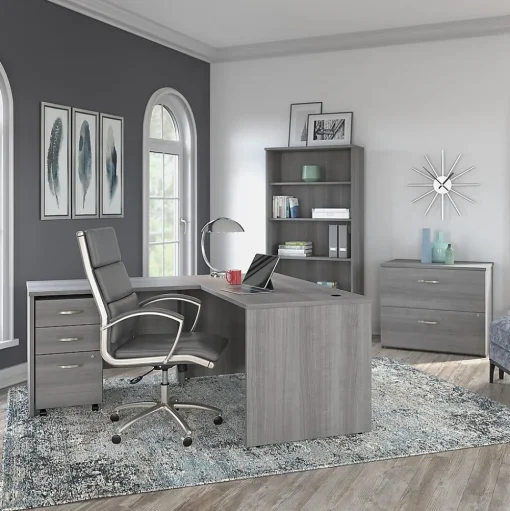 Bush Business Furniture L-Desks<Studio C 60"W L Shaped Desk with Mobile File Cabinet and Return, (STC008PGSU)