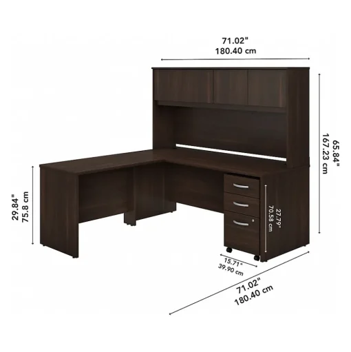 Bush Business Furniture L-Desks<Studio C 72"W L Shaped Desk with Hutch, Mobile File Cabinet and Return, (STC006BWSU)