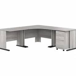 Bush Business Furniture Corner Desks<Studio A 83"W Large Corner Desk with 3 Drawer Mobile File Cabinet, (STA003PGSU)