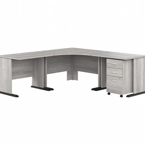 Bush Business Furniture Corner Desks<Studio A 83"W Large Corner Desk with 3 Drawer Mobile File Cabinet, (STA003PGSU)