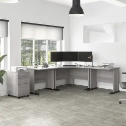 Bush Business Furniture Corner Desks<Studio A 83"W Large Corner Desk with 3 Drawer Mobile File Cabinet, (STA003PGSU)
